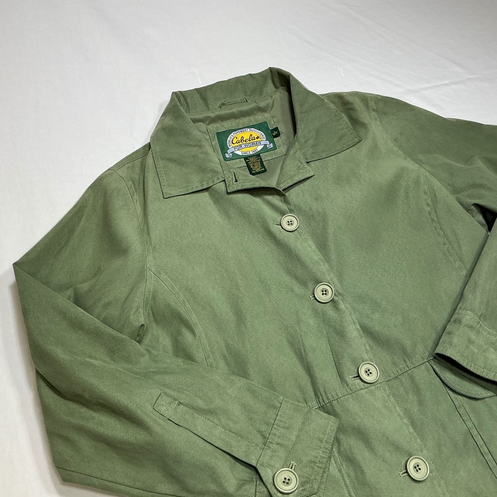 Cabelas Sage Green Button Up Jacket Collared Outdoor Coat Womens L - Picture 3 of 12